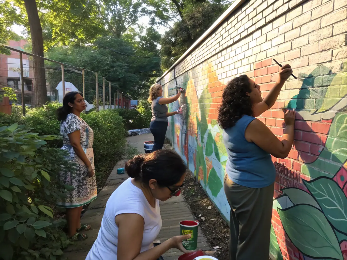 An image of a community outreach program by L'ANODINE, showing volunteers and participants working together on an artistic project, highlighting the organization's commitment to community engagement.