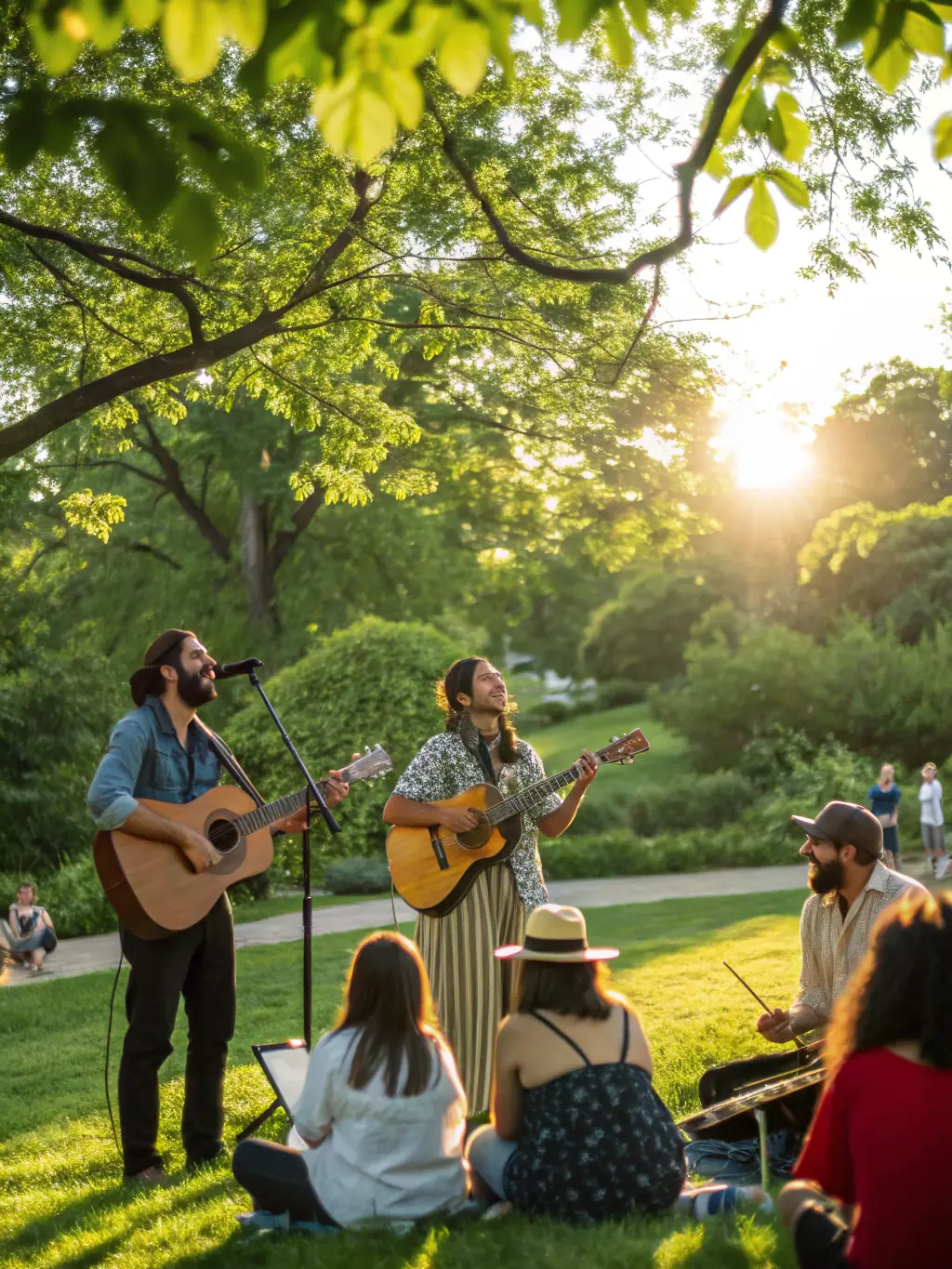 A photo of a community concert organized by L'ANODINE, featuring local musicians and artists performing for a diverse audience in a public space.